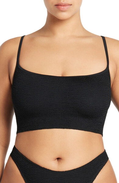 BOUND by Bond-Eye Womens Reid Smocked Bikini Top Black Swimwear Size OS