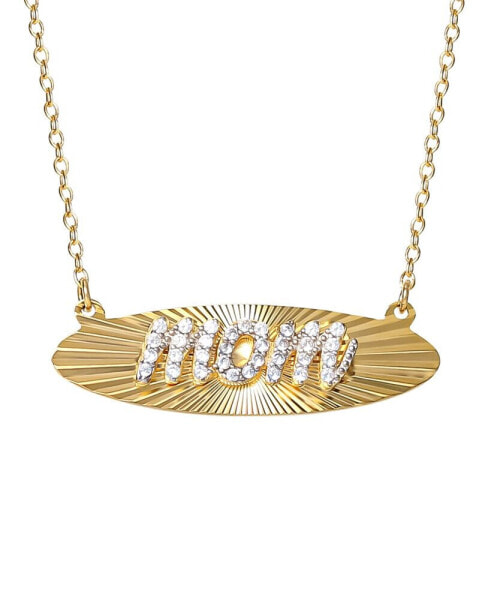 Cubic Zirconia MOM Script Radiant Disc 18" Pendant Necklace in 18k Gold-Plated Sterling Silver, Created for Macy's