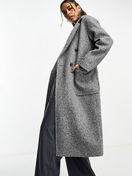 Glamorous longline relaxed coat in brushed grey marl