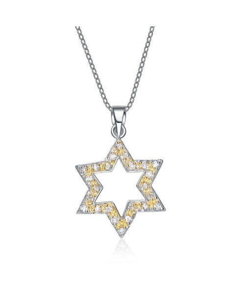 Sterling Silver White Gold Plated Yellow Cubic Zirconia Open Star Necklace