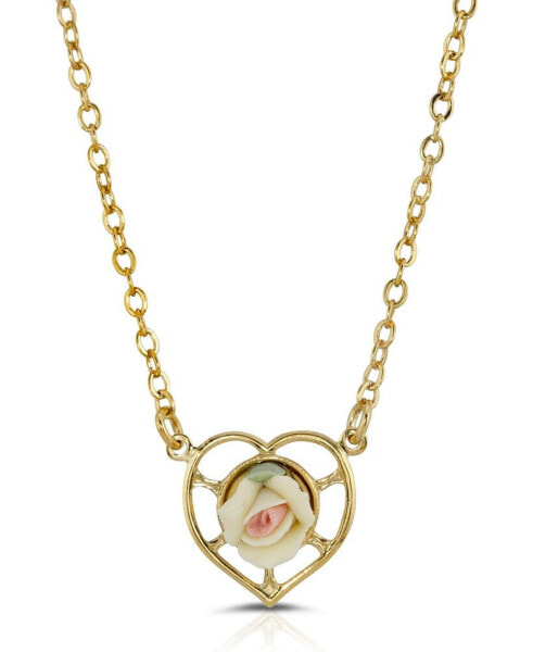 2028 14K Gold-Dipped Porcelain Rose Heart Necklace