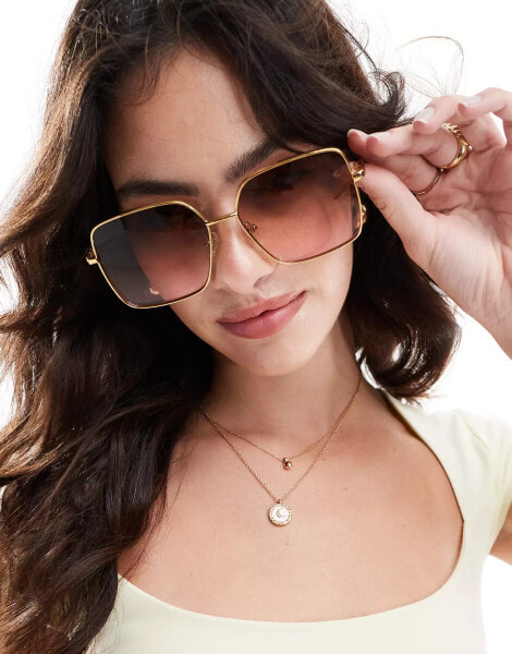 ASOS DESIGN metal 70s sunglasses in gold with fade lens