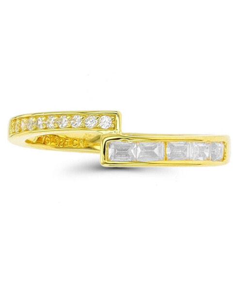 Round and Baguette Cubic Zirconia Overlapped Ring (5/8 ct. t.w.) in 14 Karat Yellow Gold Over Sterling Silver