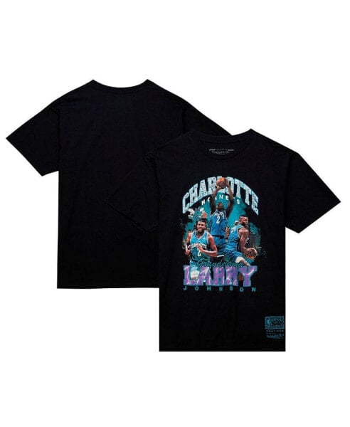 Men's Larry Johnson Black Charlotte Hornets Hardwood Classics Bling Concert Player T-shirt