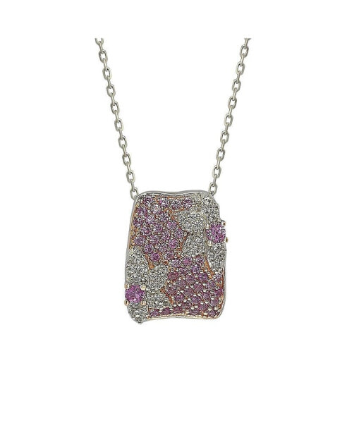 Pink Sapphire & Lab-Grown White Sapphire Pave Floral Pendant Necklace in Sterling Silver by Suzy Levian
