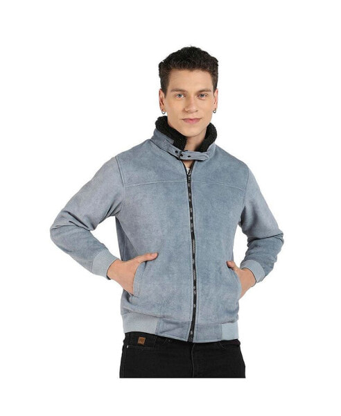 Men's Grey Zip-Front Jacket With Fleece Detail