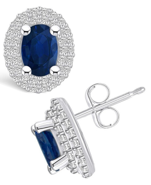 Sapphire (1-1/5 Ct. t.w.) and Diamond (3/8 Ct. t.w.) Halo Stud Earrings