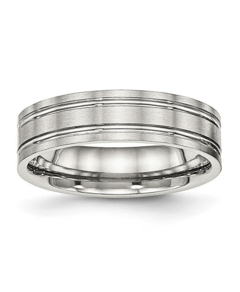 Stainless Steel Brushed and Polished 6mm Ridged Flat Band Ring