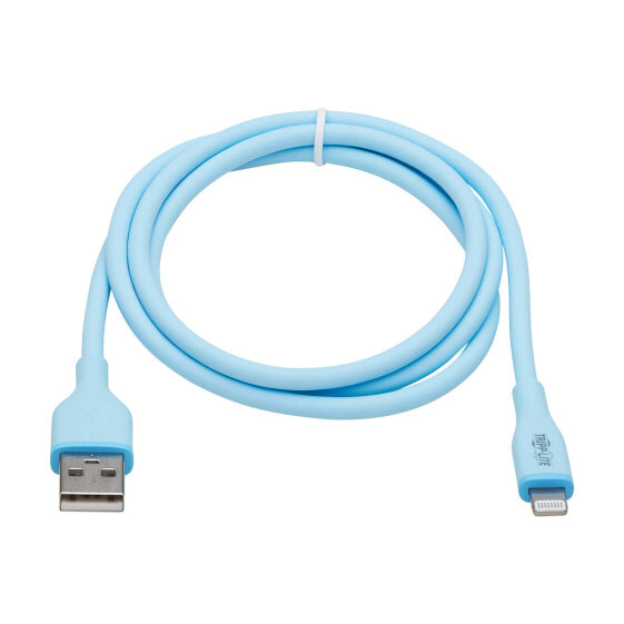 Tripp M100AB-003-S-LB Safe-IT USB-A to Lightning Sync/Charge Antibacterial Cable (M/M) - Ultra Flexible - MFi Certified - Light Blue - 3 ft. (0.91 m) - 0.91 m - Lightning - USB A - Male - Male - Blue
