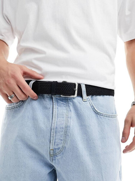 Jack & Jones woven belt with buckle in black