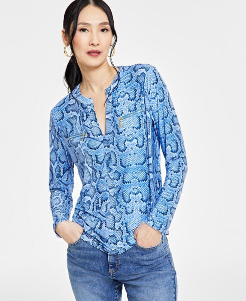 Women's Print Zip-Pocket Top, in Regular & Petite, Created for Macy's