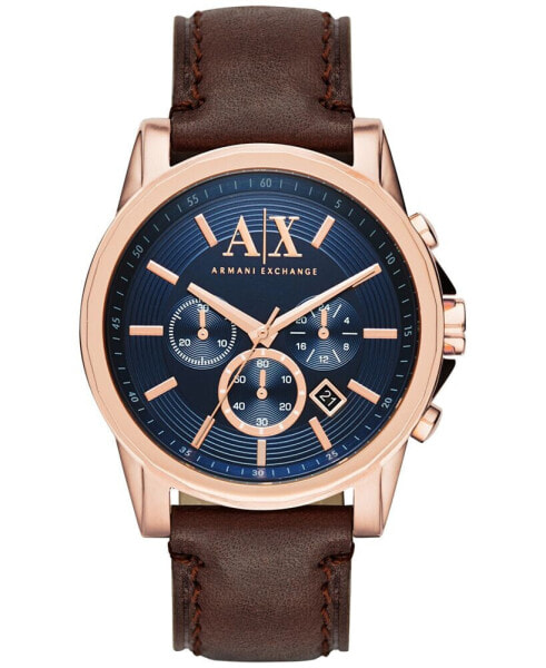Men's Chronograph Dark Brown Leather Strap Watch 45mm AX2508