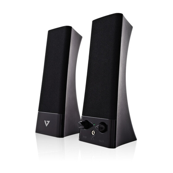 V7 USB Powered Stereo Speakers - for Notebook and Desktop - 2.0 channels - Wired - 10 W - 100 - 20000 Hz - 50000 ? - Black