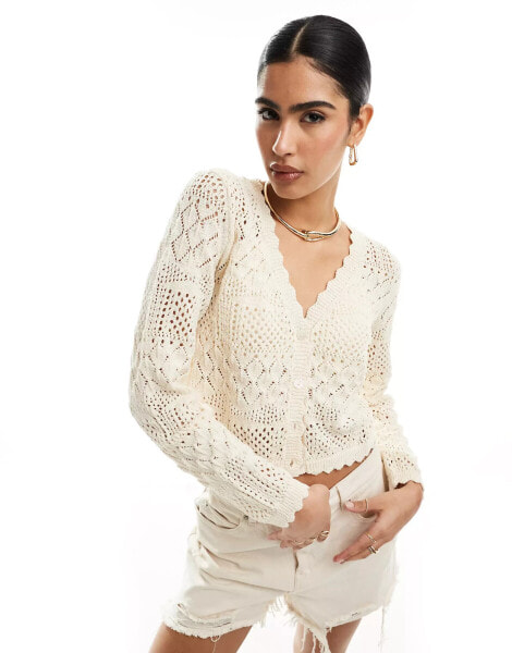 Vero Moda lightweight crochet cardigan in cream