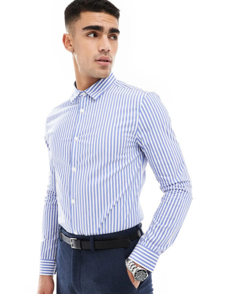 ASOS DESIGN skinny stripe shirt in blue