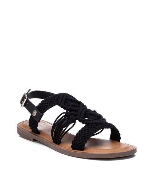 Women's Braided Strap Flat Sandals By Black