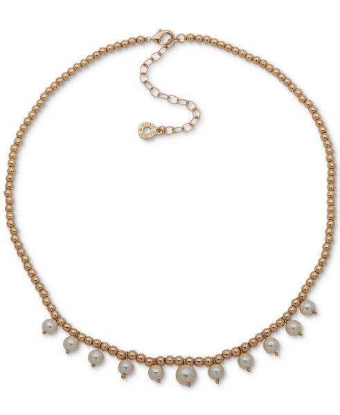 Gold-Tone Shaky Imitation Pearl Beaded Statement Necklace, 16" + 3" extender