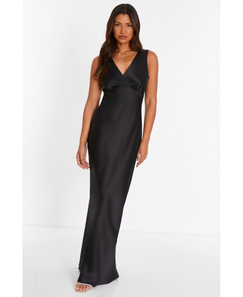 Women's Satin Wrap Front Maxi Dress