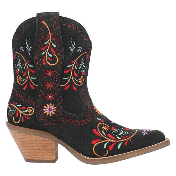 Dingo Sugar Bug Floral Embroidery Round Toe Cowboy Booties Womens Black Casual B