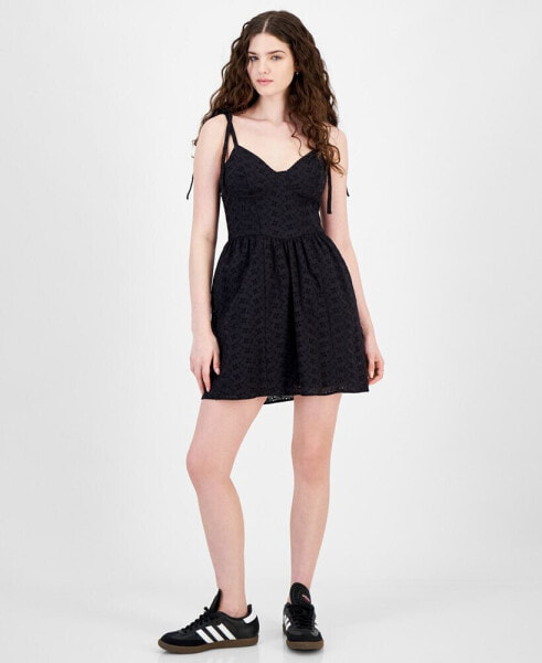 Juniors' Eyelet Corset Mini Dress