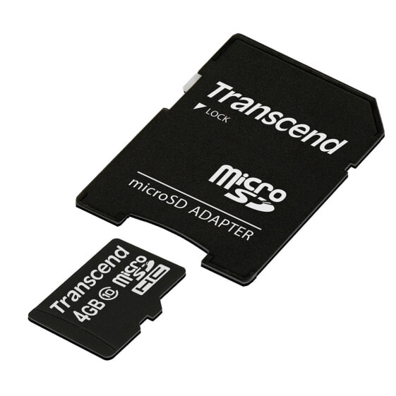 Transcend microSDXC/SDHC Class 10 4GB with Adapter - 4 GB - MicroSDHC - Class 10 - NAND - 90 MB/s - Black