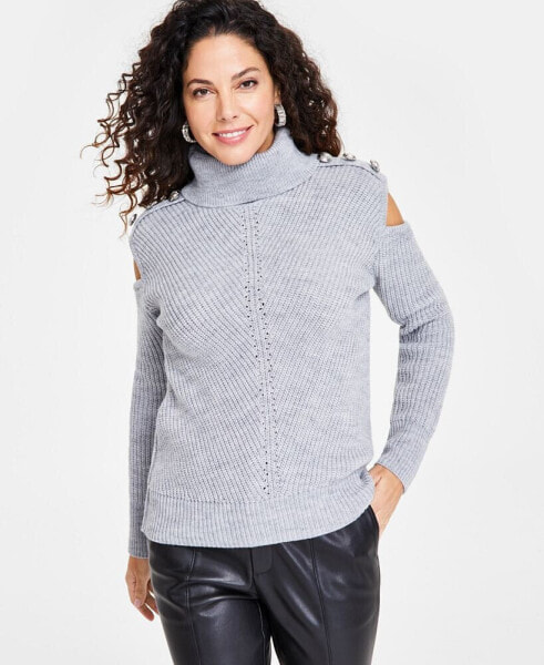 Women's Turtleneck Cold-Shoulder Sweater, Created for Macy's