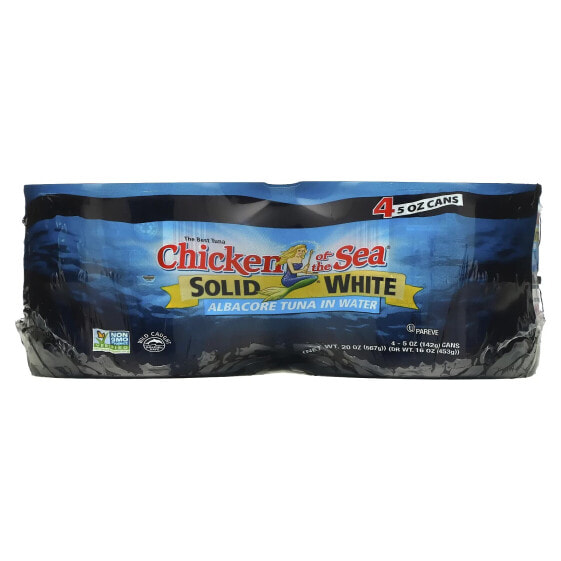 Chicken of the Sea, Solid White, альбакорный тунец в воде, 4 пакетика по 142 г (5 унций)