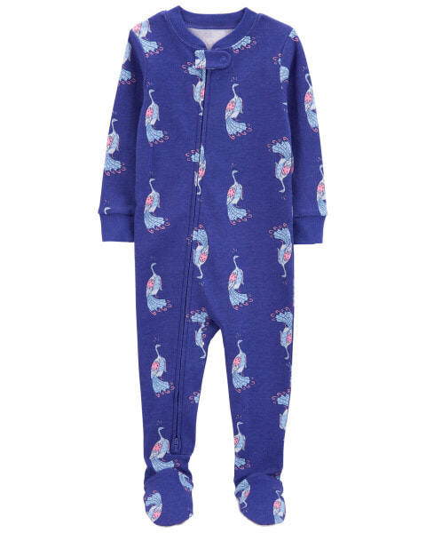 Toddler 1-Piece Peacock 100% Snug Fit Cotton Footie Pajamas 5T