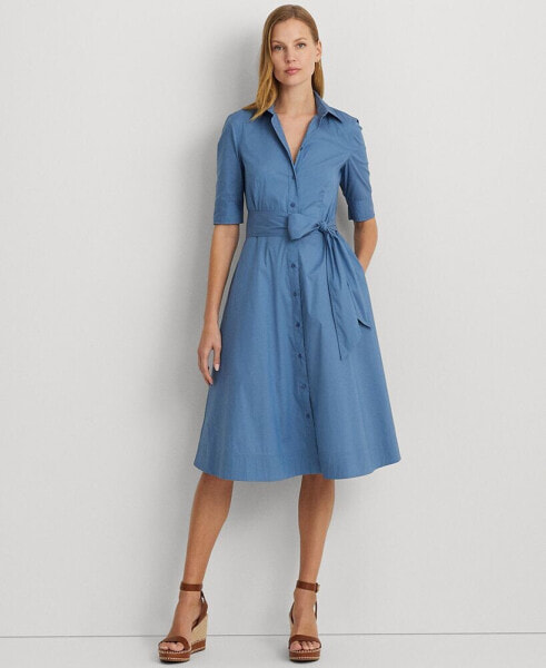 Petite Belted Fit & Flare Shirtdress