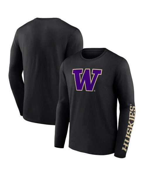 Men's Black Washington Huskies Double Time 2-Hit Long Sleeve T-shirt