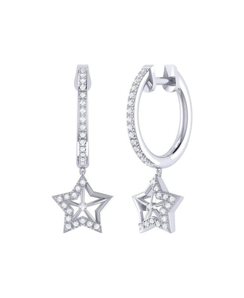 Lucky Star Design Sterling Silver Diamond Hoop Women Earring