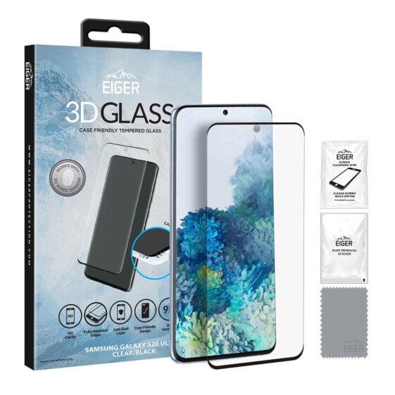 Eiger 3D CF SP Glass Samsung S20 Ultra Clear/Black - Clear screen protector - Mobile phone/Smartphone - Samsung - Galaxy S20 Ultra - Black,Transparent - 1 pc(s)