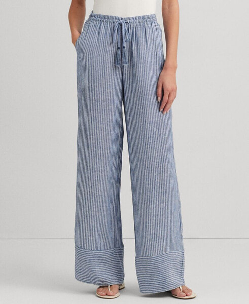 Petite Linen Pinstriped Pants