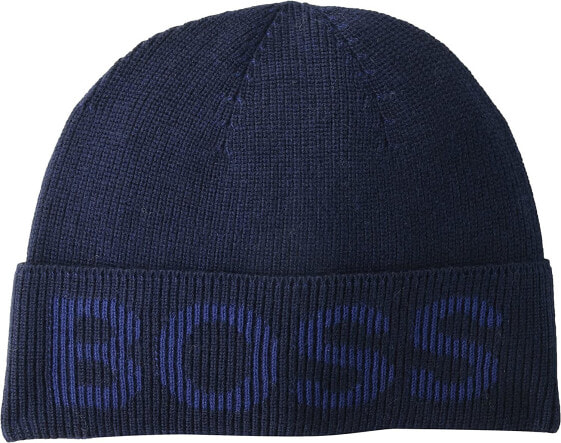 Мужская шапка синяя трикотажная Hugo Boss Men's Bold Logo Cotton Mix Hat