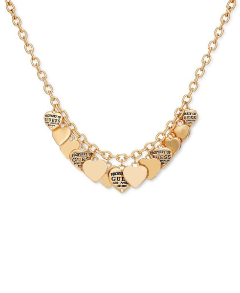 Gold-Tone Pavé & Logo Heart Charm Statement Necklace, 18" + 2" extender