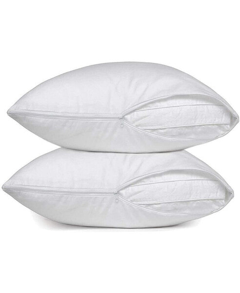 Cotton Polyester and Cotton Blend Sateen White Zippered Pillow Protector King Set of 2