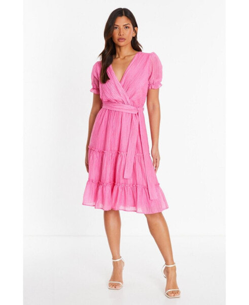 Women's Textured Woven Frill Detail Skater Dress