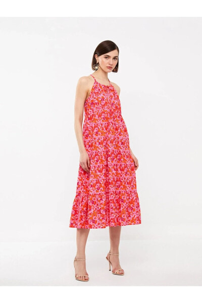 Lcw Vision Halter Yaka Çiçekli Oversize Kadın Elbise