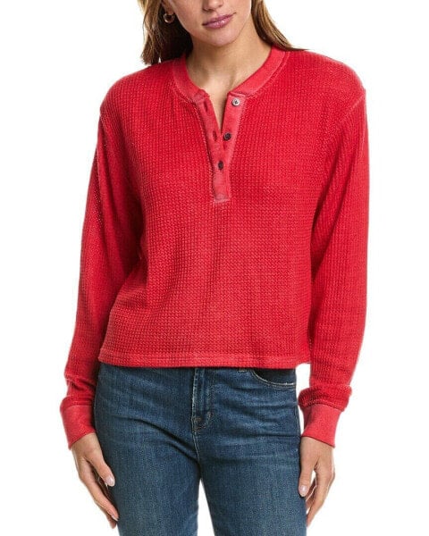 Chaser Burnout Waffle Thermal Casey Henley Women's Red M