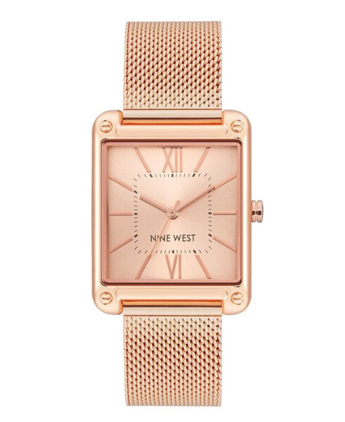 Women's Quartz Rectangular Rose Gold-Tone Stainless Steel Mesh Band Watch, 29mm