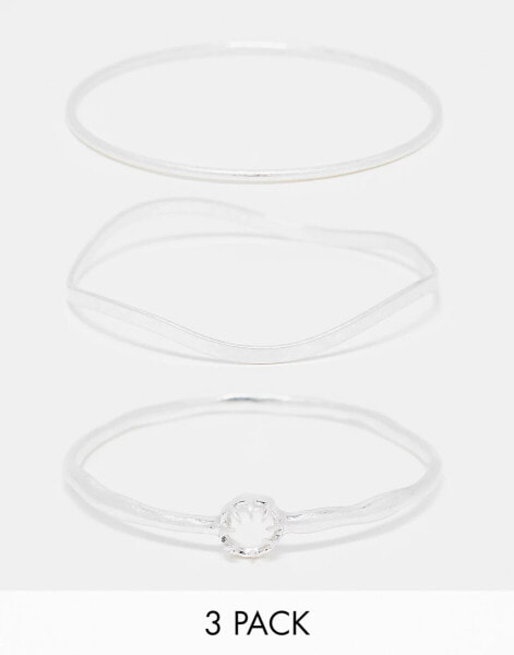 Weekday bangle bracelet 3-pack with gemstone detail in silver