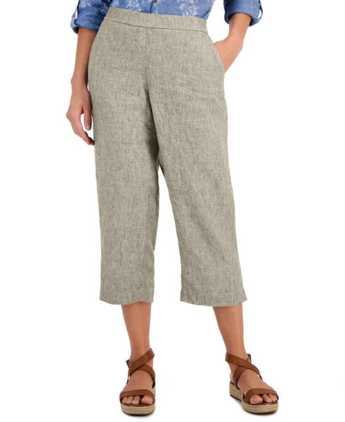 Petite 100% Linen Pull-On Cropped Pants, Created for Macy's