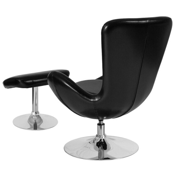 Egg Series Black Leather Side Reception Chair With Ottoman