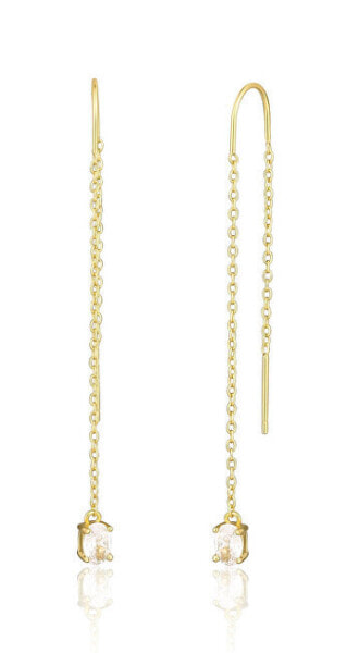 Elegant long gold-plated earrings with zircons SVLE1846X75GO00