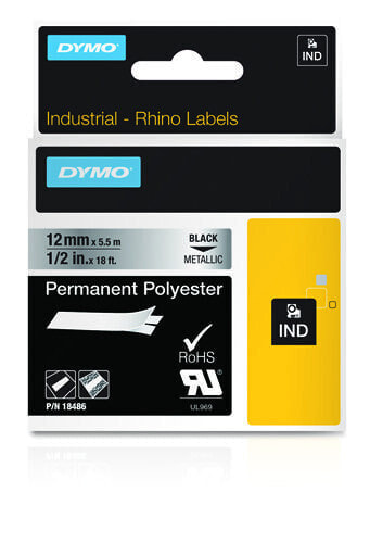 Dymo IND Permanent Polyester - Black on metallic - Multicolour - Polyester - -40 - 150 °C - UL 969 - DYMO