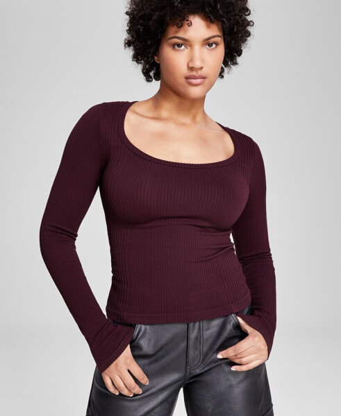 Women's Scoop-Neck Fitted Long-Sleeve Thermal Top, Created for Macy's