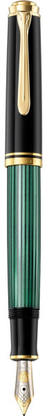 Pelikan M600 - Black - Gold - Green - Built-in filling system - Gold - Italic nib - Gold/Rhodium - Medium