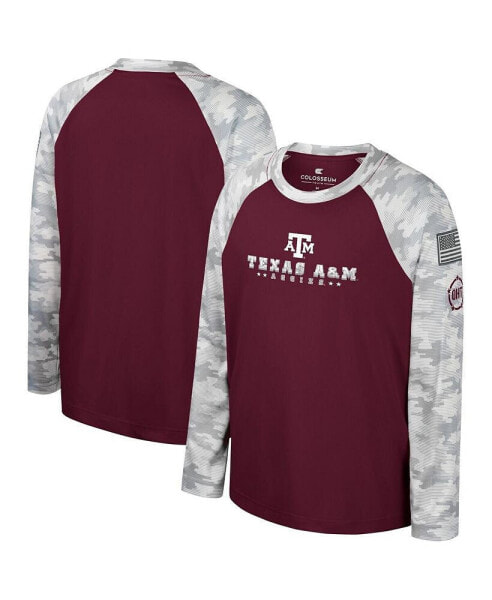 Big Boys Maroon/Camo Texas A&M Aggies OHT Military-Inspired Appreciation Dark Star Raglan Long Sleeve T-shirt