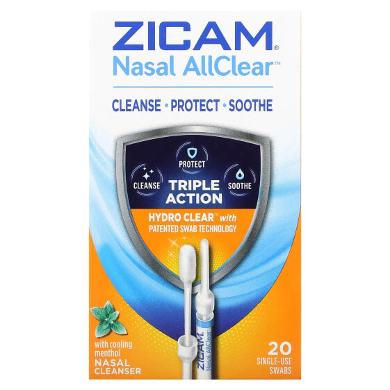 Nasal AllClear, Nasal Cleanser with Cooling Menthol, 20 Single-Use Swabs