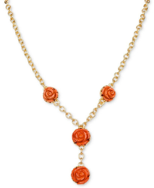 Gold-Tone Carved Rose Lariat Necklace, 18" + 3" extender